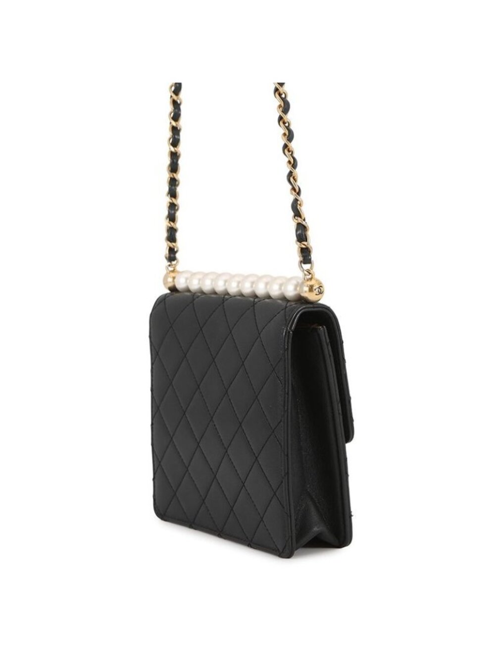 Chanel Chain Shoulder Bag Quilted CC Logo Faux Pearl Lambskin - Picture 2 of 10